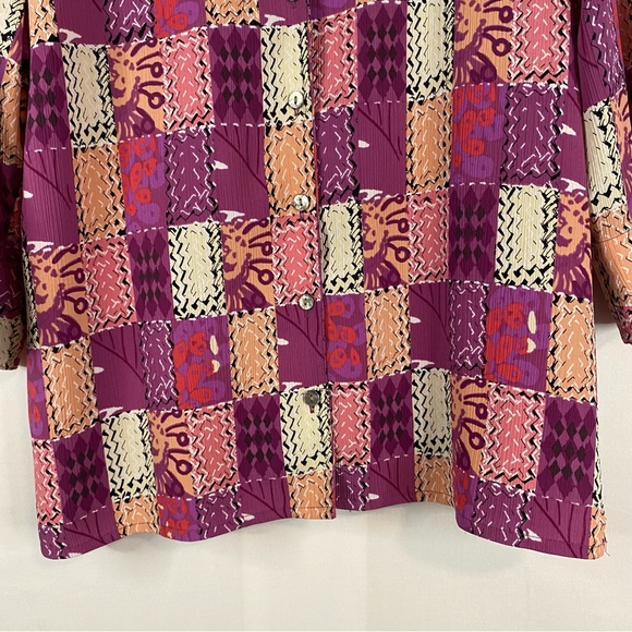 ALLISON DALEY Button Down Shirt 3/4 Sleeve Pink Purple Patchwork Size 12 Petite - Picture 4 of 7